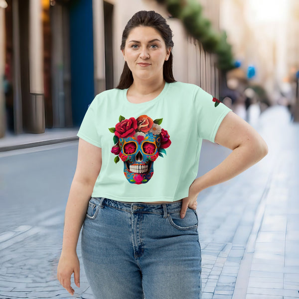 Intricately designed Cropped T-Shirt from Cosmovisions' Dia de los Muertos Collection